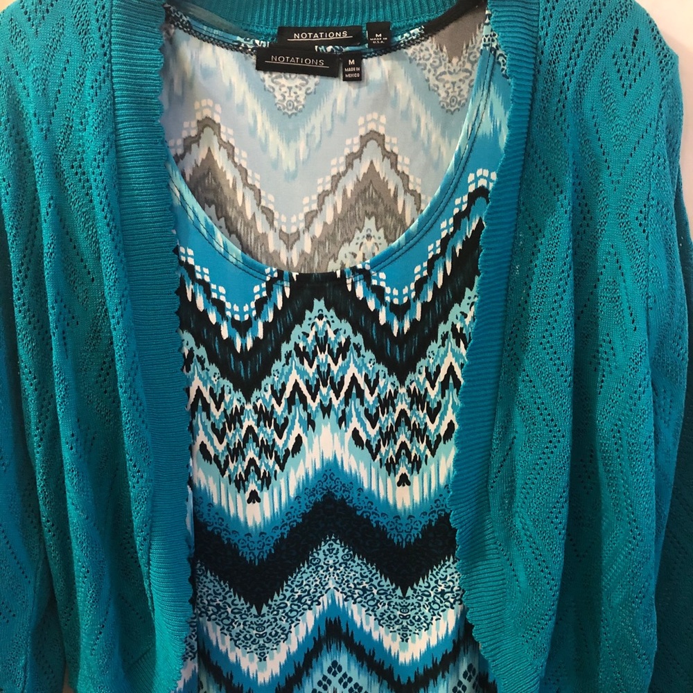 Notations Medium 2 Piece Dress Teal & Black Top